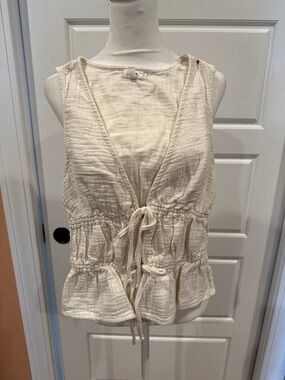 Aerie Cream Textured Tie-Front Top